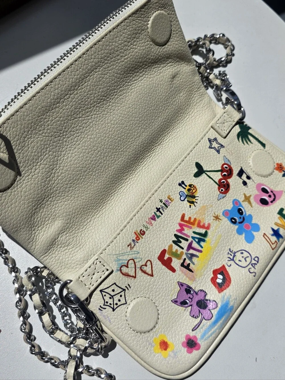 Zadig & Voltaire Cream Mini Clutch with Multicolor Graphic Motifs